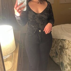 Free People Black Floral Bodysuit